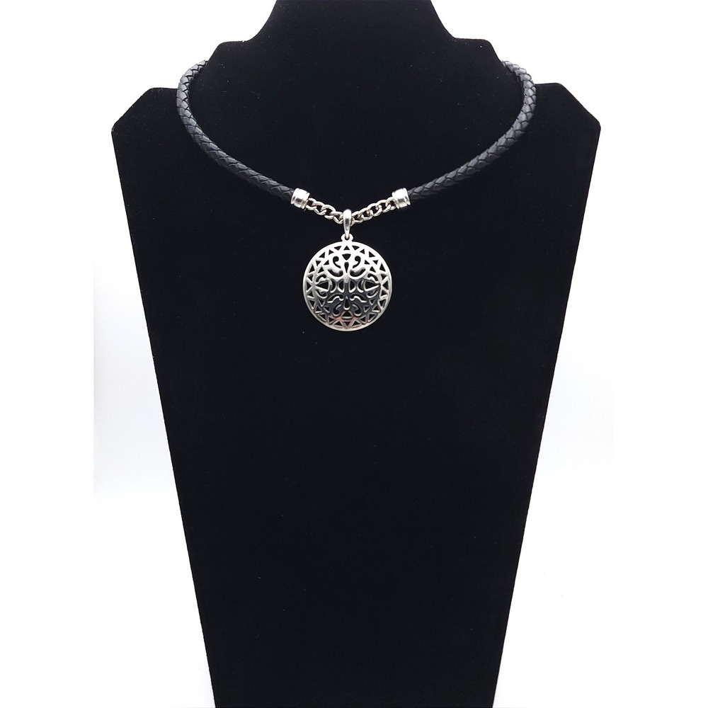 Premier Designs Medallion Silver Plated Genuine Leather Choker Necklace